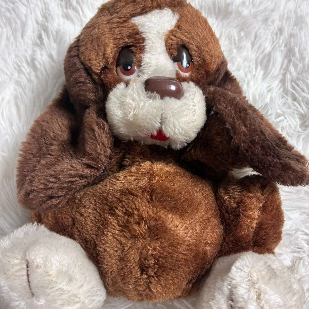 Russ Brown and Cream Plush Baxter Puppy Dog Stuffed Animal Puppet Vintage